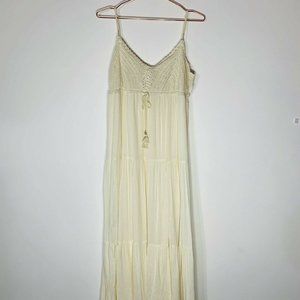 AE ivory tiered maxi strap dress crochet tie large